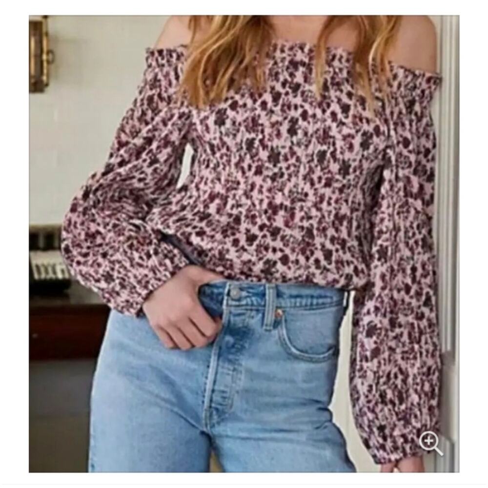 Free People Off the Shoulder Pink and Purple Floral Bodysuit
